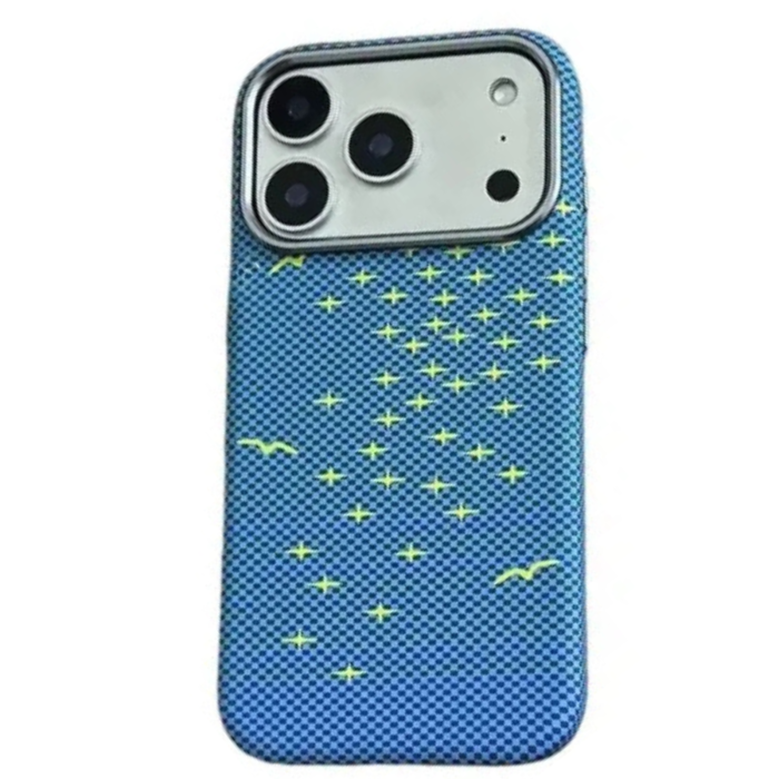 Husa iPhone 17 Pro Max, Luxury, Hard PC MagSafe, Look Carbon Fiber Pattern, Shockproof, Blue [2]