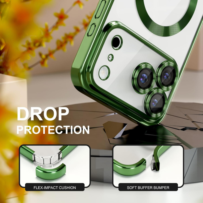 Husa iPhone 17 Pro Max, Luxury MagSafe Anti-Shock cu Protectie Lentile Camera, Verde [5]