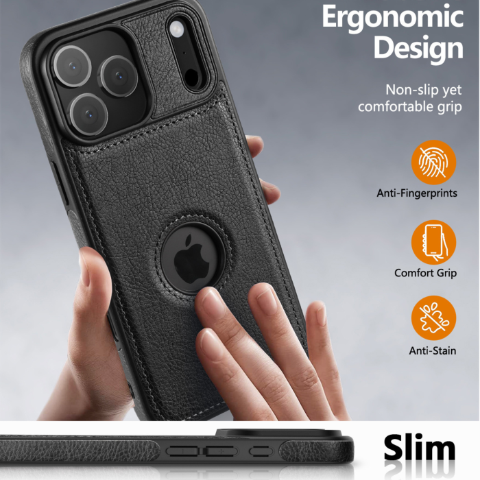 Husă iPhone 17 Pro, Premium Leather Business, Protecție Șocuri - Aderență și Anti-Amprente, Black [3]