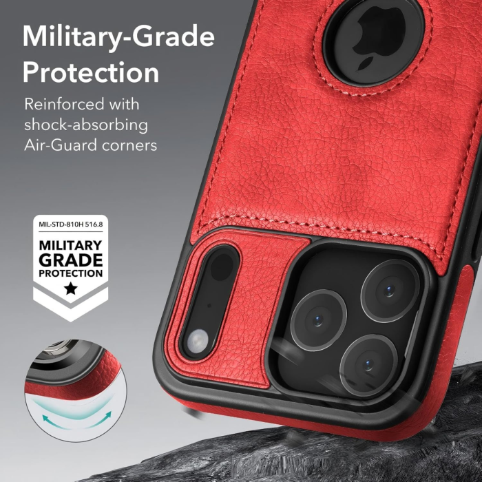 Husă iPhone 17 Pro Max, Premium Leather Business, Protecție Șocuri - Aderență și Anti-Amprente, Red [3]