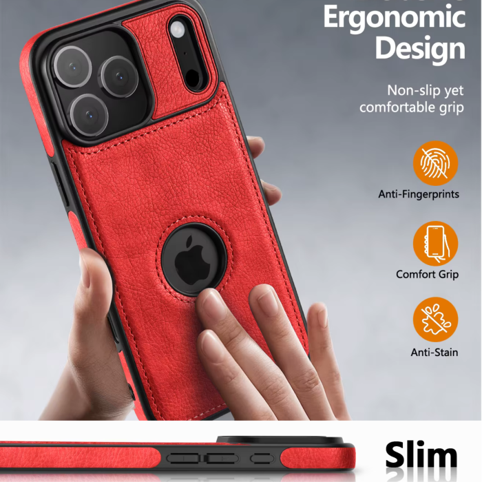Husă iPhone 17 Pro, Premium Leather Business, Protecție Șocuri - Aderență și Anti-Amprente, Red [4]