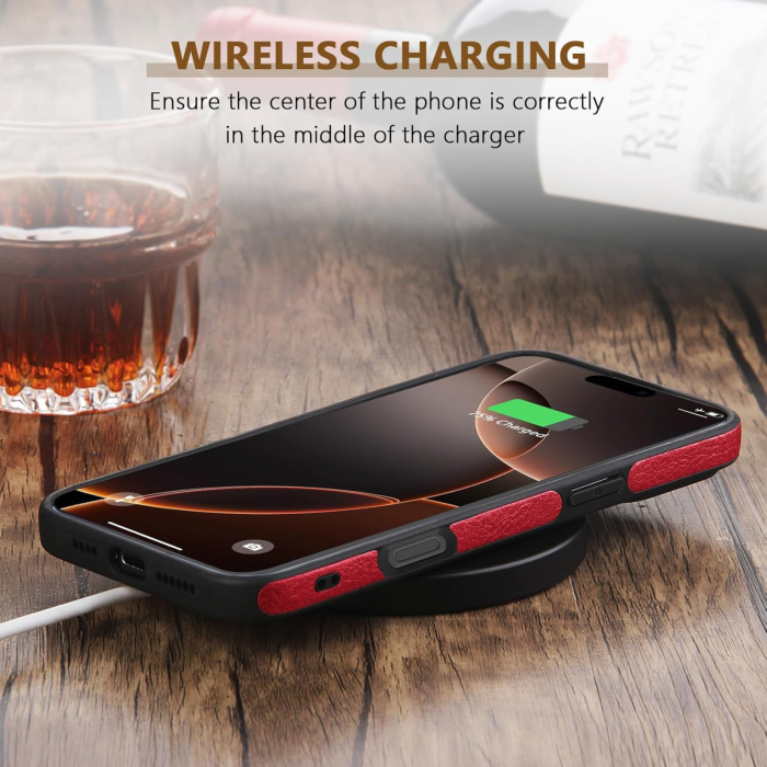 Husă iPhone 17 Pro Max, Premium Leather Business, Protecție Șocuri - Aderență și Anti-Amprente, Red [6]