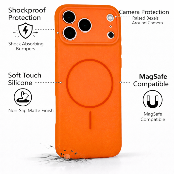 Husa iPhone 17 Pro, Silicon cu Protectie Camera, Microfibra la Interior si MagSafe, Orange [5]