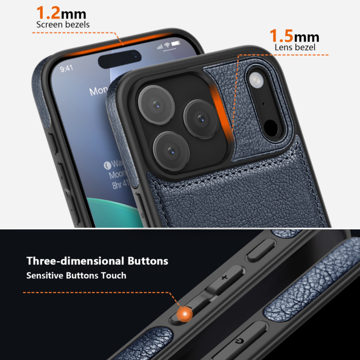 Husă iPhone 17 Pro Max, Premium Leather Business, Protecție Șocuri - Aderență și Anti-Amprente, Blue [5]