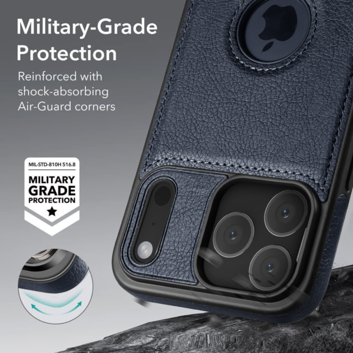 Husă iPhone 17 Pro, Premium Leather Business, Protecție Șocuri - Aderență și Anti-Amprente, Blue [3]