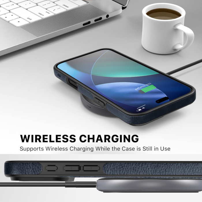 Husă iPhone 17 Pro, Premium Leather Business, Protecție Șocuri - Aderență și Anti-Amprente, Blue [6]