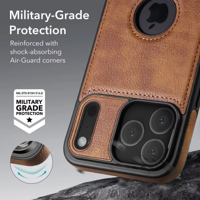 Husă iPhone 17 Pro Max, Premium Leather Business, Protecție Șocuri - Aderență și Anti-Amprente, Brown [4]