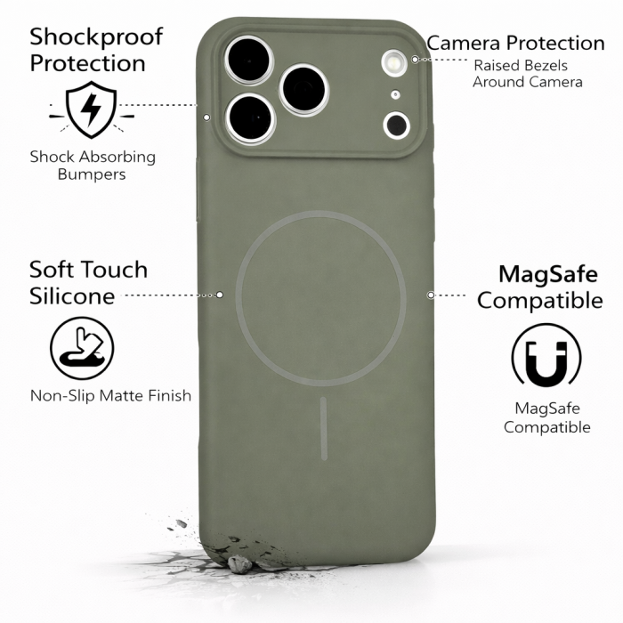 Husa iPhone 17 Pro, Silicon cu Protectie Camera, Microfibra la Interior si MagSafe, Gri [5]