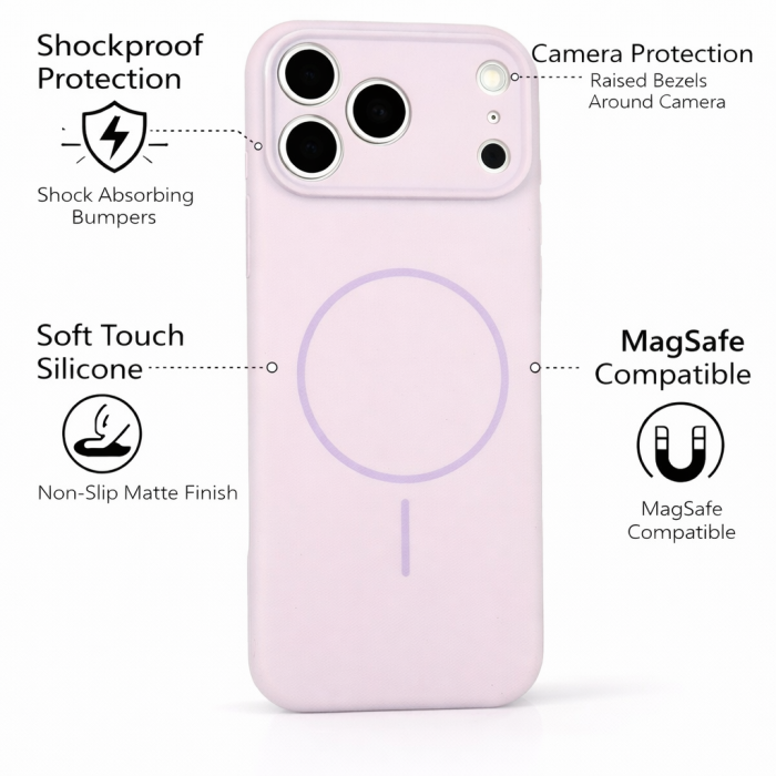 Husa iPhone 17 Pro, Silicon cu Protectie Camera, Microfibra la Interior si MagSafe, Lila [5]