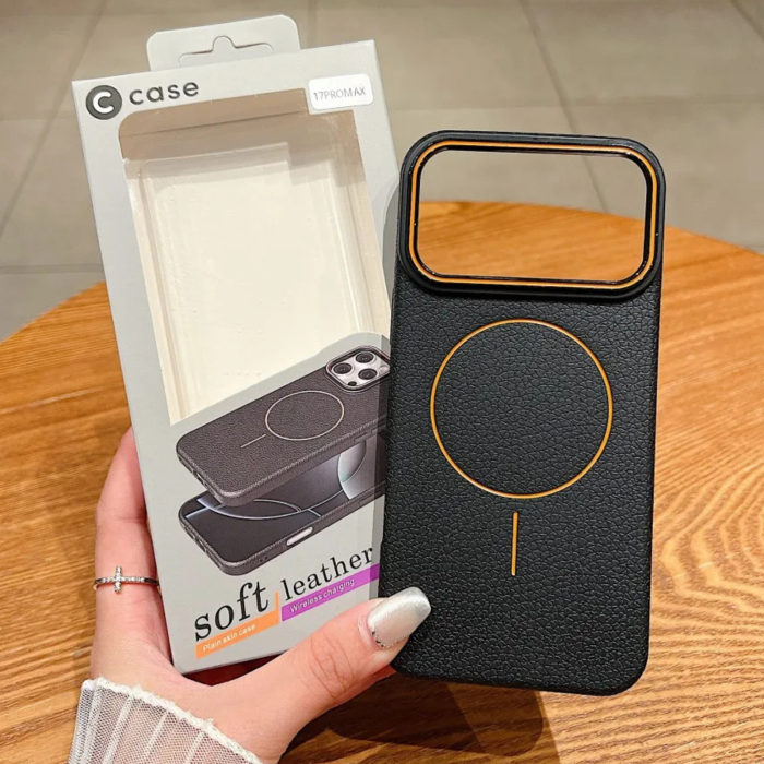 Husa iPhone 17, Silicon Texturat cu Protectie Interioara din Piele si MagSafe, Black [6]