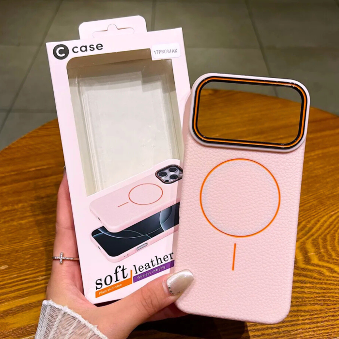 Husa iPhone 17 Air, Silicon Texturat cu Protectie Interioara din Piele si MagSafe, Pink [3]