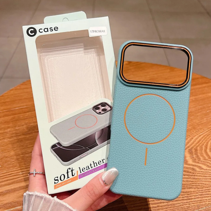 Husa iPhone 17, Silicon Texturat cu Protectie Interioara din Piele si MagSafe, Sky Blue [3]