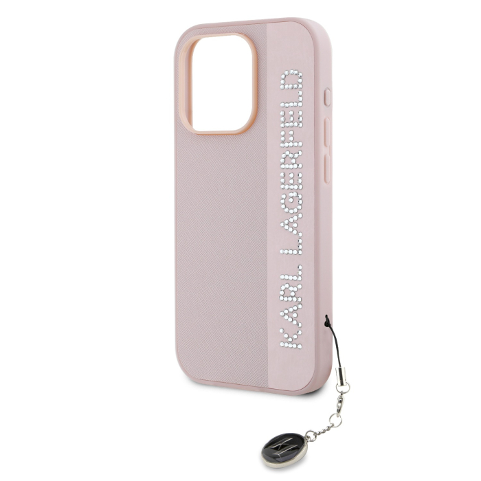 Husa Karl Lagerfeld PU Saffiano Rhinestone Charm pentru iPhone 15 Pro Max, Pink [4]