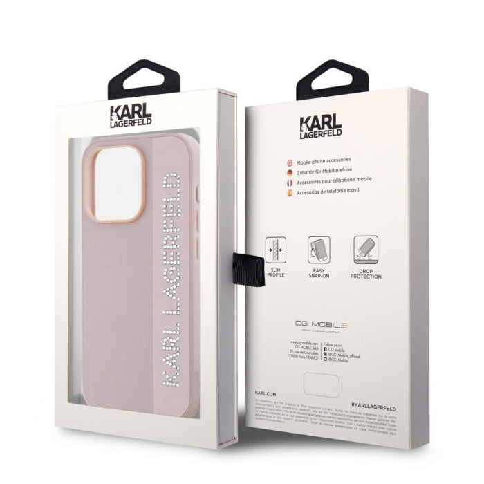 Husa Karl Lagerfeld PU Saffiano Rhinestone Charm pentru iPhone 15 Pro Max, Pink [6]