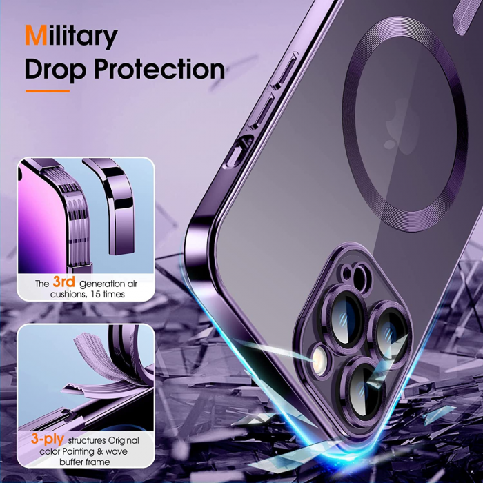 Husa Luxury MagSafe cu Protectie Lentile Camera si Anti-Shock pentru iPhone 14 Plus, Deep Purple [10]