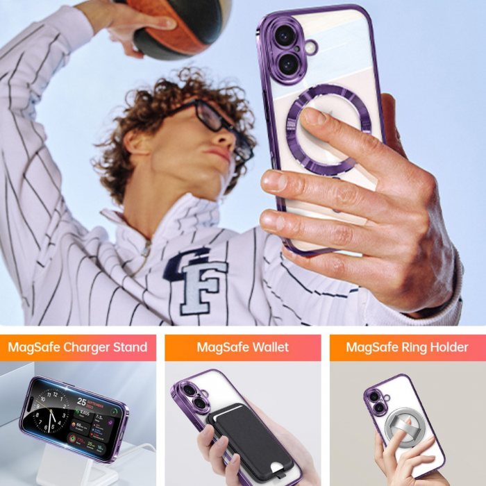 Husa Luxury MagSafe cu Protectie Lentile Camera si Anti-Shock pentru iPhone 16, Deep Purple [4]