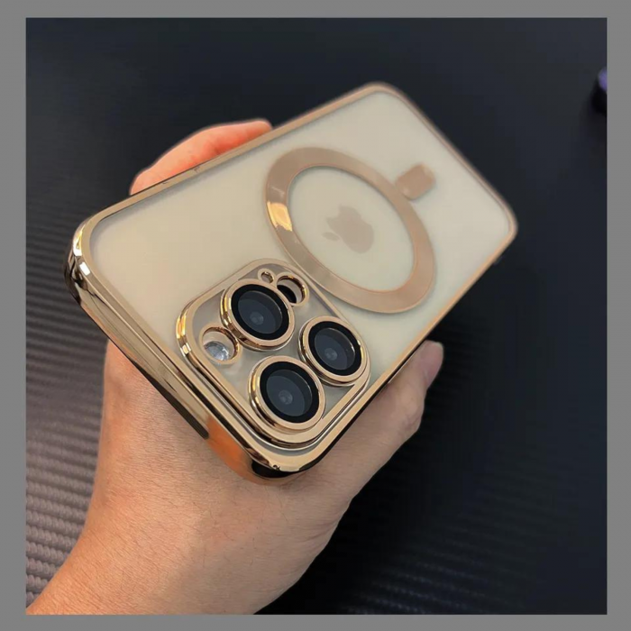 Husa Luxury MagSafe cu Protectie Lentile Camera si Anti-Shock pentru iPhone 14 Pro, Gold [9]