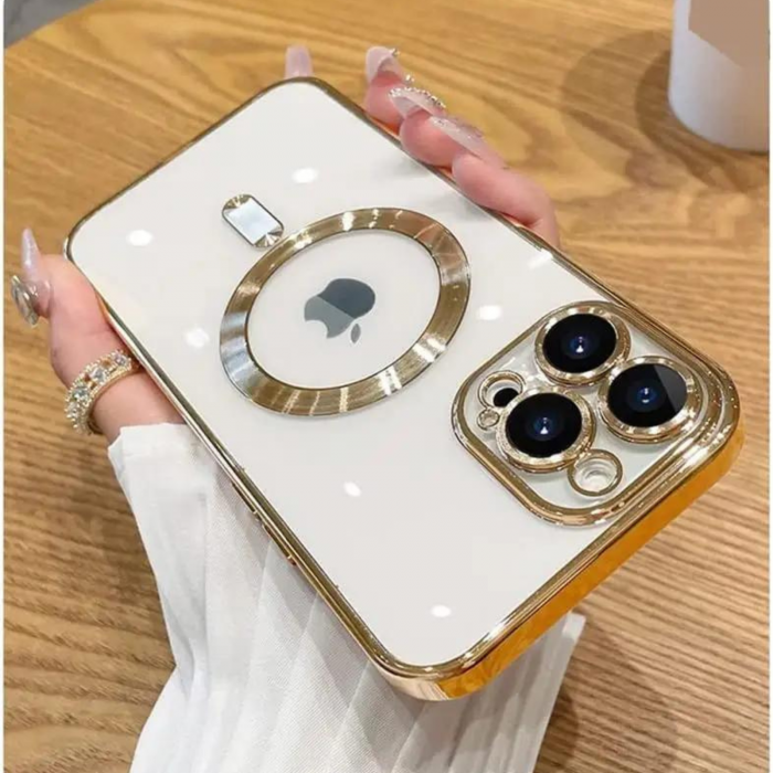 Husa Luxury MagSafe cu Protectie Lentile Camera si Anti-Shock pentru iPhone 14 Pro, Gold [3]