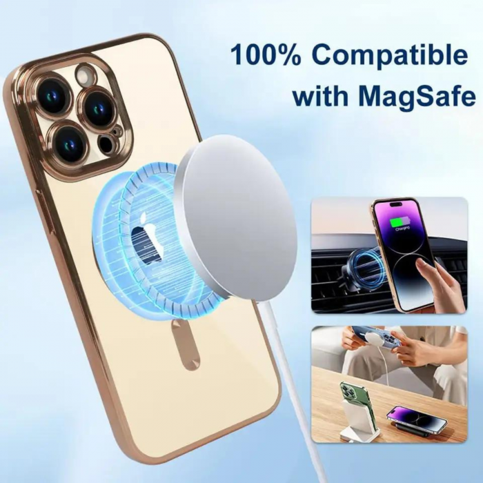 Husa Luxury MagSafe cu Protectie Lentile Camera si Anti-Shock pentru iPhone 14 Pro, Gold [10]