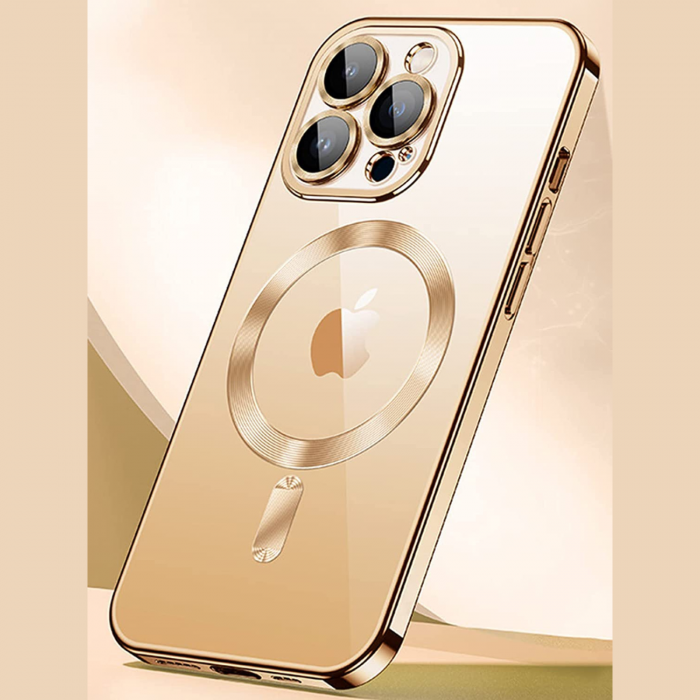 Husa Luxury MagSafe cu Protectie Lentile Camera si Anti-Shock pentru iPhone 14 Pro, Gold [6]