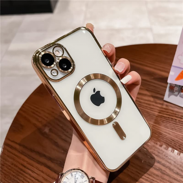 Husa Luxury MagSafe cu Protectie Lentile Camera si Anti-Shock pentru iPhone 14 Pro, Gold [4]