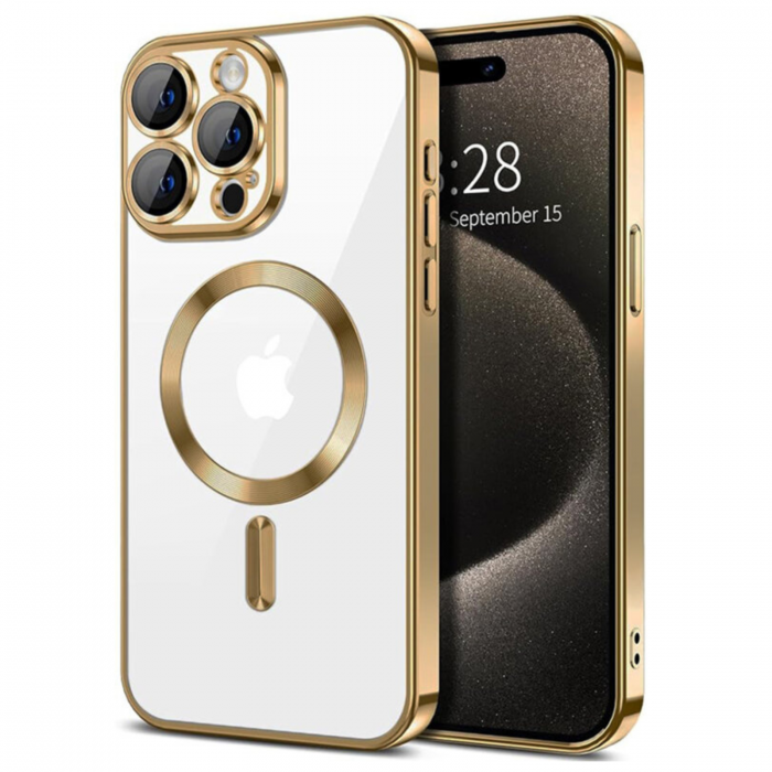 Husa Luxury MagSafe cu Protectie Lentile Camera si Anti-Shock pentru iPhone 15, Gold [1]