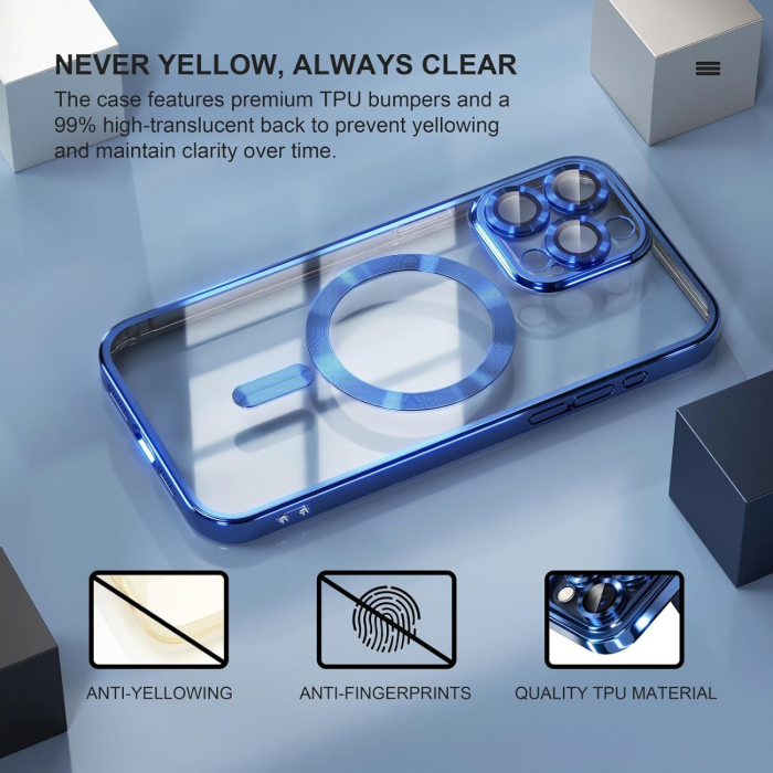 Husa pentru iPhone 13 Pro Max, Luxury MagSafe Anti-Shock cu Protectie Lentile Camera, Blue [10]