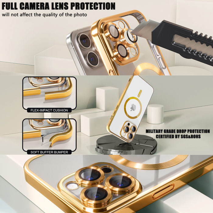 Husa Luxury MagSafe cu Protectie Lentile Camera si Anti-Shock pentru iPhone 14 Pro, Gold [13]