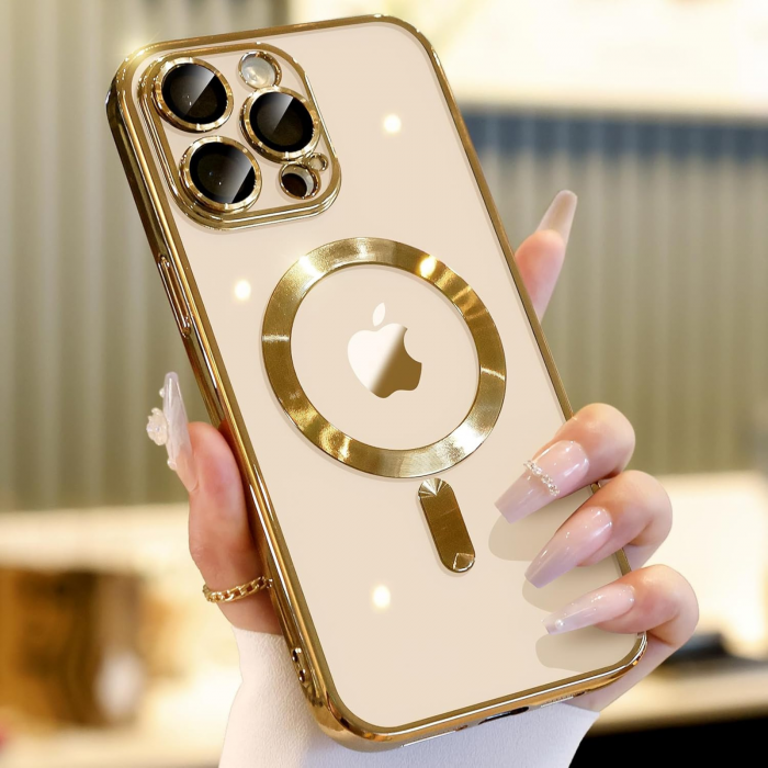 Husa Luxury MagSafe cu Protectie Lentile Camera si Anti-Shock pentru iPhone 14 Pro, Gold [5]