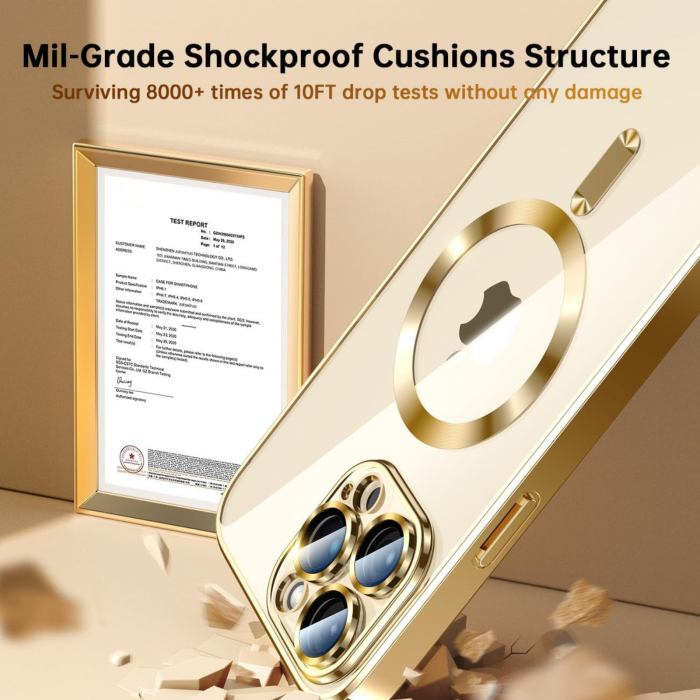 Husa Luxury MagSafe cu Protectie Lentile Camera si Anti-Shock pentru iPhone 14 Pro, Gold [14]