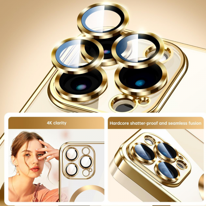 Husa Luxury MagSafe cu Protectie Lentile Camera si Anti-Shock pentru iPhone 14 Pro, Gold [12]