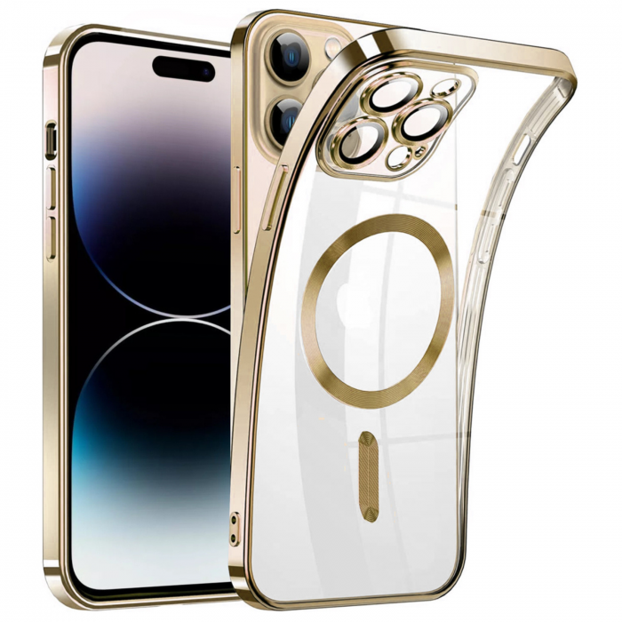 Husa Luxury MagSafe cu Protectie Lentile Camera si Anti-Shock pentru iPhone 14 Pro, Gold [2]
