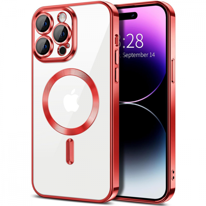 Husa Luxury MagSafe cu Protectie Lentile Camera si Anti-Shock pentru iPhone 14 Pro, Red [1]