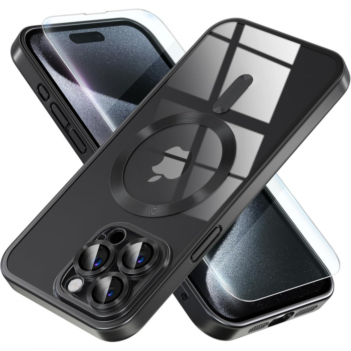 Husa Luxury MagSafe cu Protectie Lentile Camera si Anti-Shock pentru iPhone 15 Pro Max, Black [3]