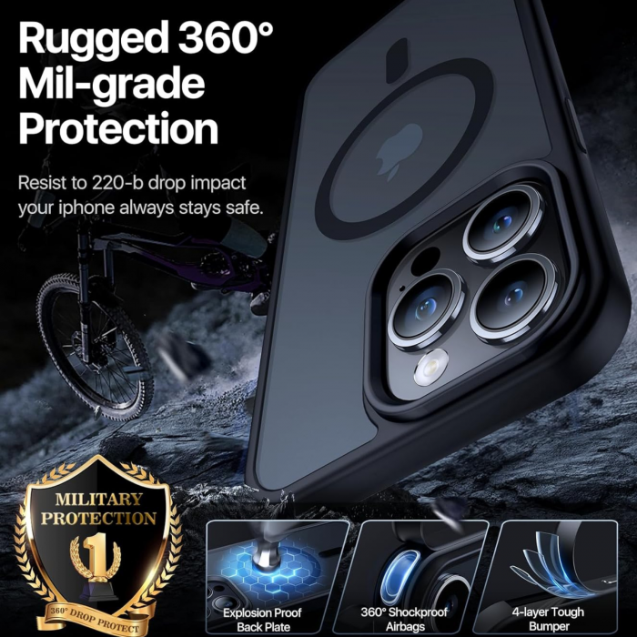 Husa pentru iPhone 15, MagSafe, Drop Resistant Shockproof, Matte Skin Black [6]
