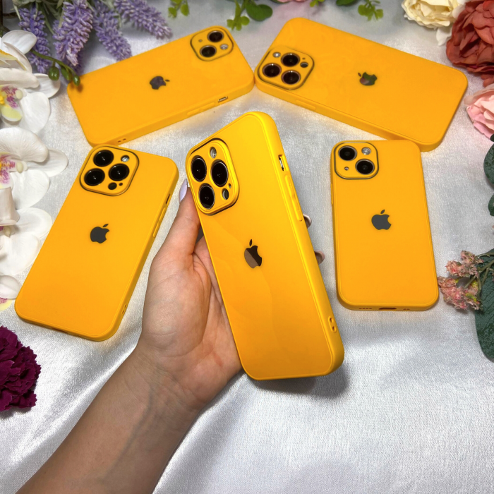 Husa Pentru iPhone 14 Sticla si Silicon, Orange-Lemon [2]