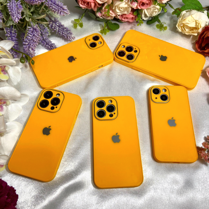 Husa Pentru iPhone 14 Pro Sticla si Silicon, Orange-Lemon [4]