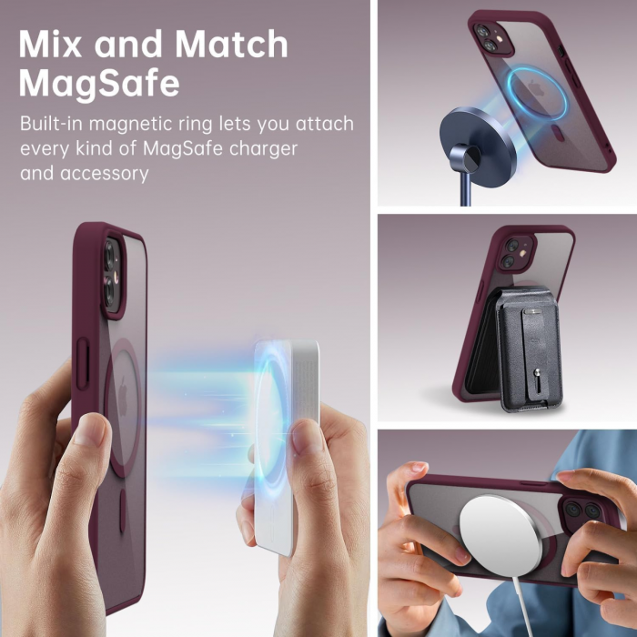 Husa pentru iPhone 11, Crystal Clear MagSafe, Wine Red [5]