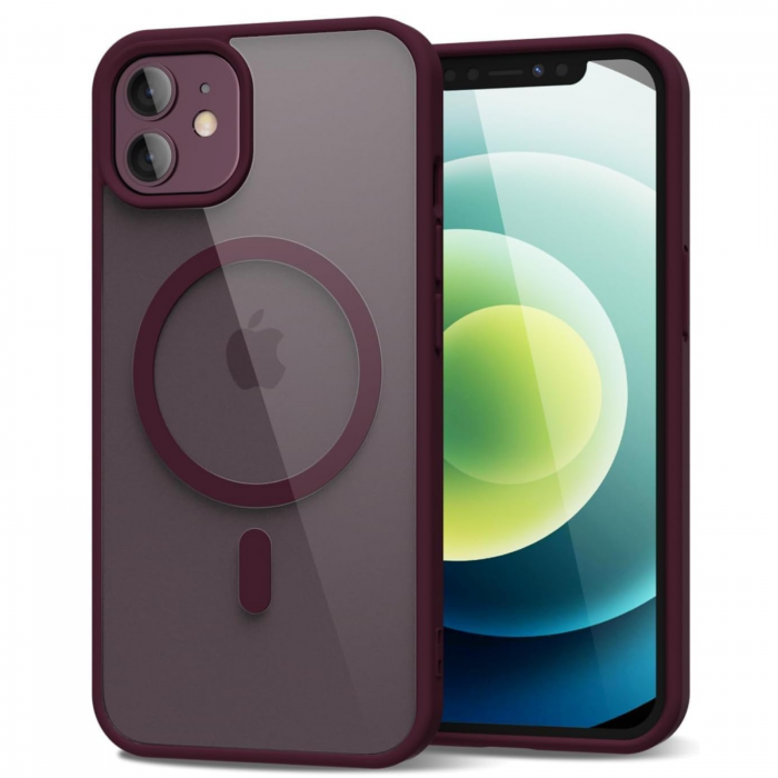 Husa pentru iPhone 12/ 12 Pro, Crystal Clear MagSafe, Wine Red [1]