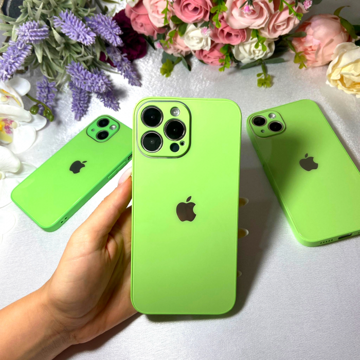 Husa Pentru Iphone 14 Pro Max Sticla si Silicon, Green-Lite [1]