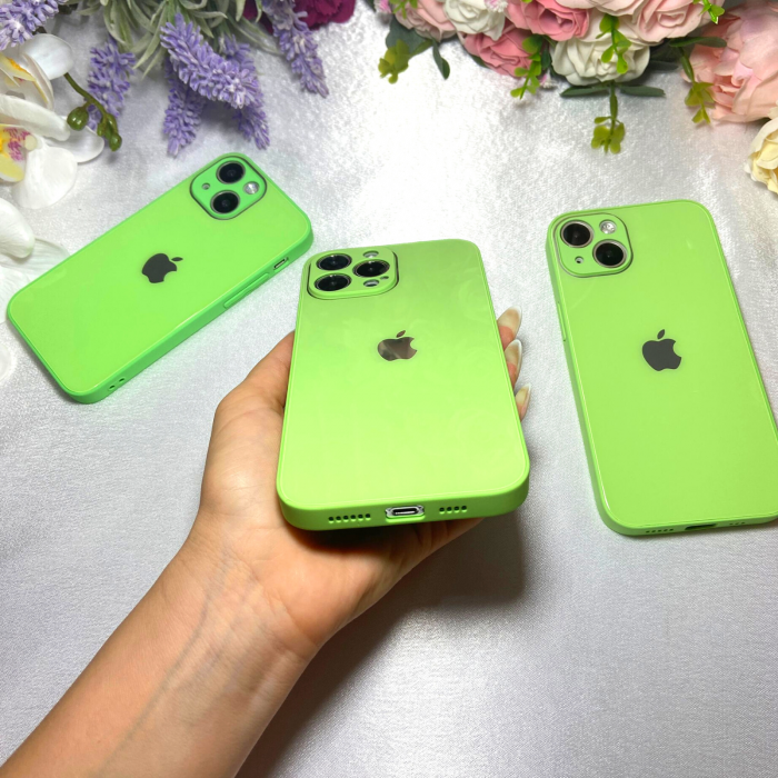 Husa Pentru Iphone 13 Mini Sticla si Silicon, Green-Lite [3]