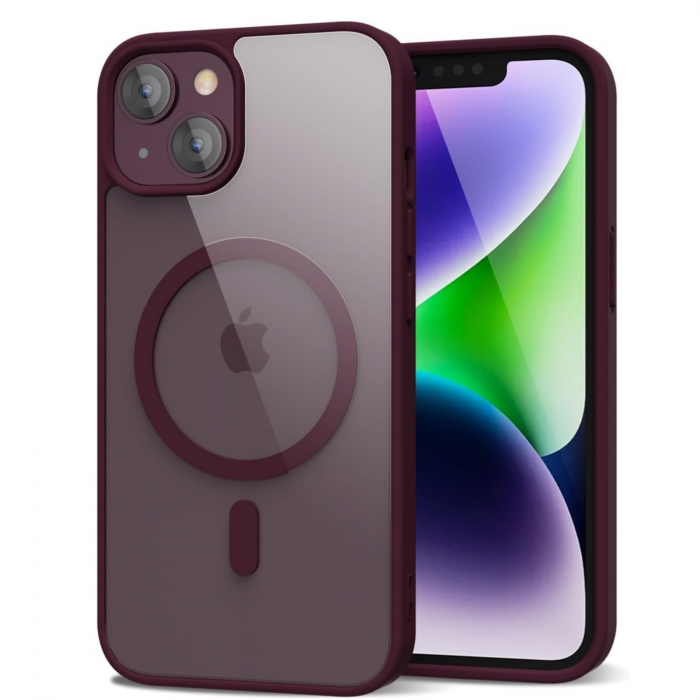 Husa pentru iPhone 13, Crystal Clear MagSafe, Wine Red [1]