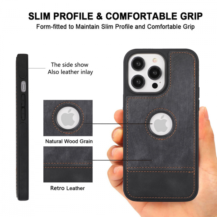Husa pentru iPhone 15 din Piele, New Business, Graphite Black Mat [8]