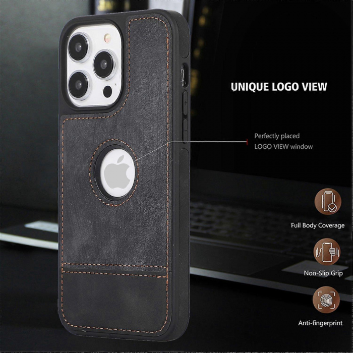 Husa pentru iPhone 15 din Piele, New Business, Graphite Black Mat [4]