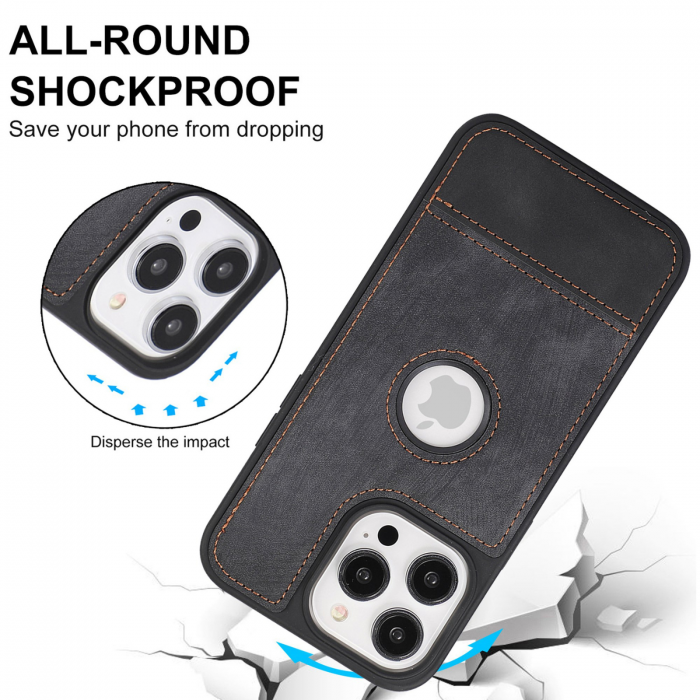 Husa pentru iPhone 14 Pro Max din Piele, New Business, Graphite Black Mat [6]