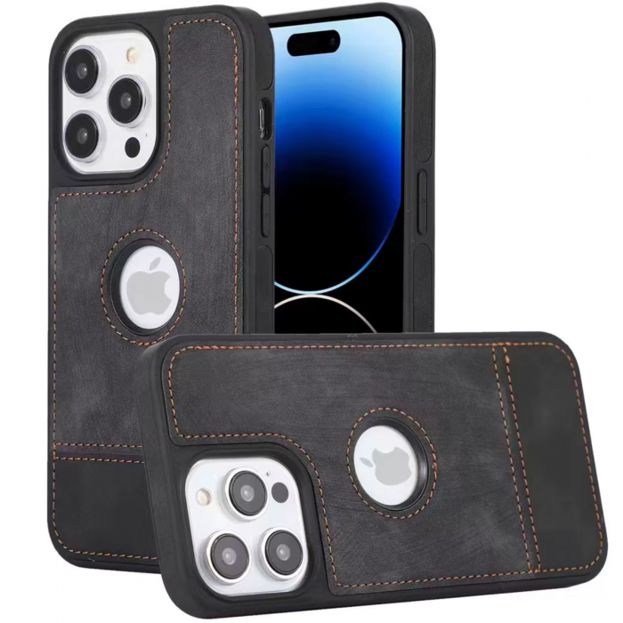 Husa pentru iPhone 15 din Piele, New Business, Graphite Black Mat [2]