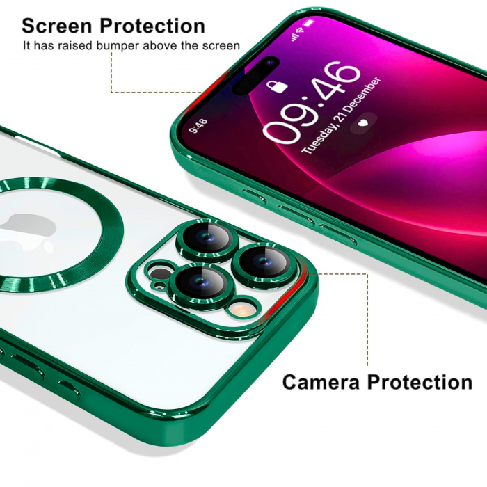 Husa pentru iPhone 13 Pro Max, Luxury MagSafe Anti-Shock cu Protectie Lentile Camera, Green [7]