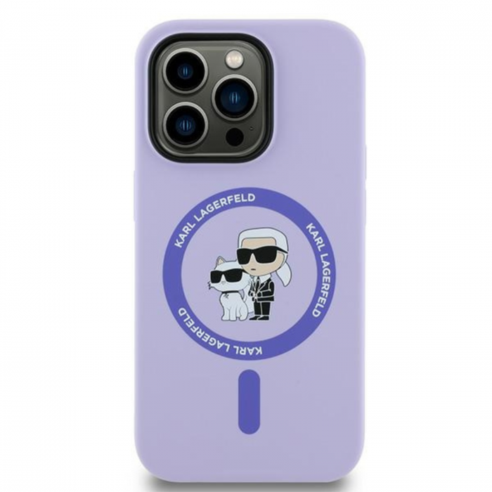 Husa pentru iPhone 14 Pro Karl Lagerfeld Silicone Ring MagSafe (KLHMP14LSCMKCRHU) Karl&Choupette, Purple [1]