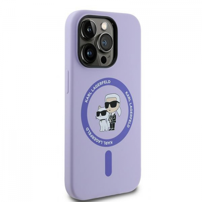 Husa pentru iPhone 14 Pro Max Karl Lagerfeld Silicone Ring MagSafe (KLHMP14XSCMKCRHU) Karl&Choupette, Purple [3]