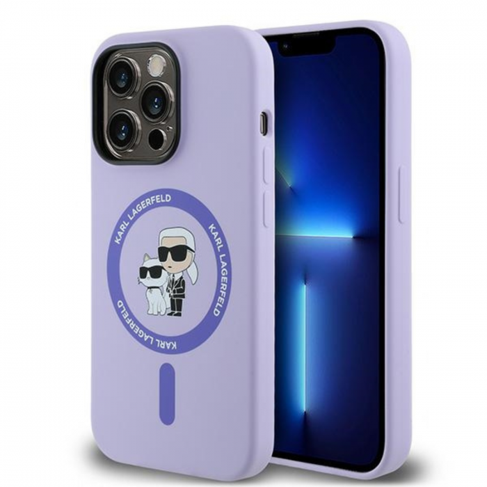 Husa pentru iPhone 14 Pro Max Karl Lagerfeld Silicone Ring MagSafe (KLHMP14XSCMKCRHU) Karl&Choupette, Purple [2]